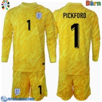 Fotballdrakt Barn England Jordan Pickford #1 Keeper Bortedraktsett EM 2024 Langermet (+ Korte bukser)